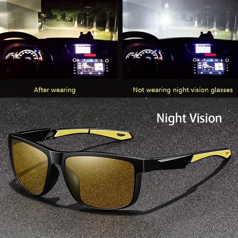 Lunettes de vision nocturne jaunes carrées vintage unisexes pour hommes et femmes pour la conduite