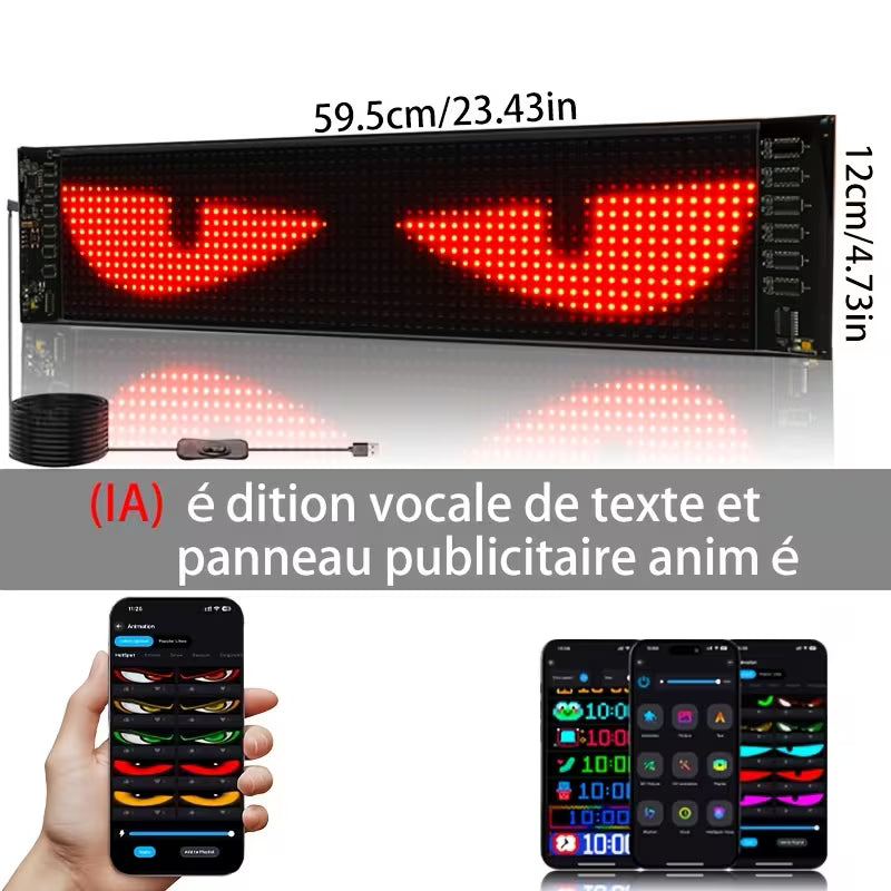 Écran LED intelligent à affichage électronique souple, télécommande et programmable via application pour animer des animations, textes, graffitis DIY