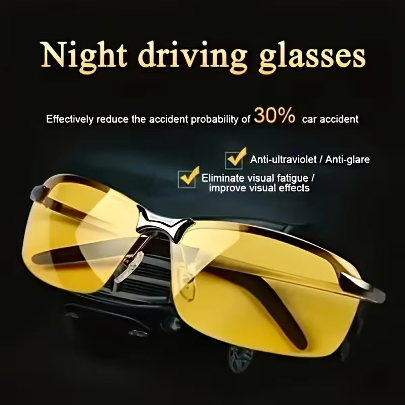 Lunettes de Conduite Nocturne Ultra-Légères - Design Semi-Monture avec Verres TAC, -Éblouissement et Réduction de la Fatigue