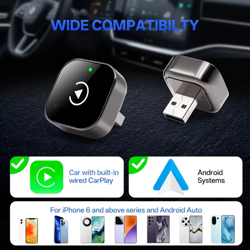Adaptateur 2-en-1 sans fil CarPlay et Android Auto | Plug-and-Play rapide