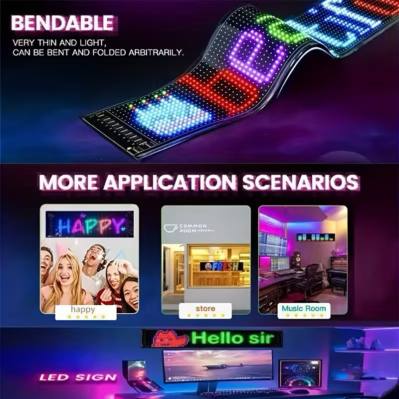 Écran LED intelligent à affichage électronique souple, télécommande et programmable via application pour animer des animations, textes, graffitis DIY